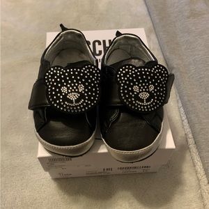 Moschino Black Studded Bear Pre Walker leather shoes
